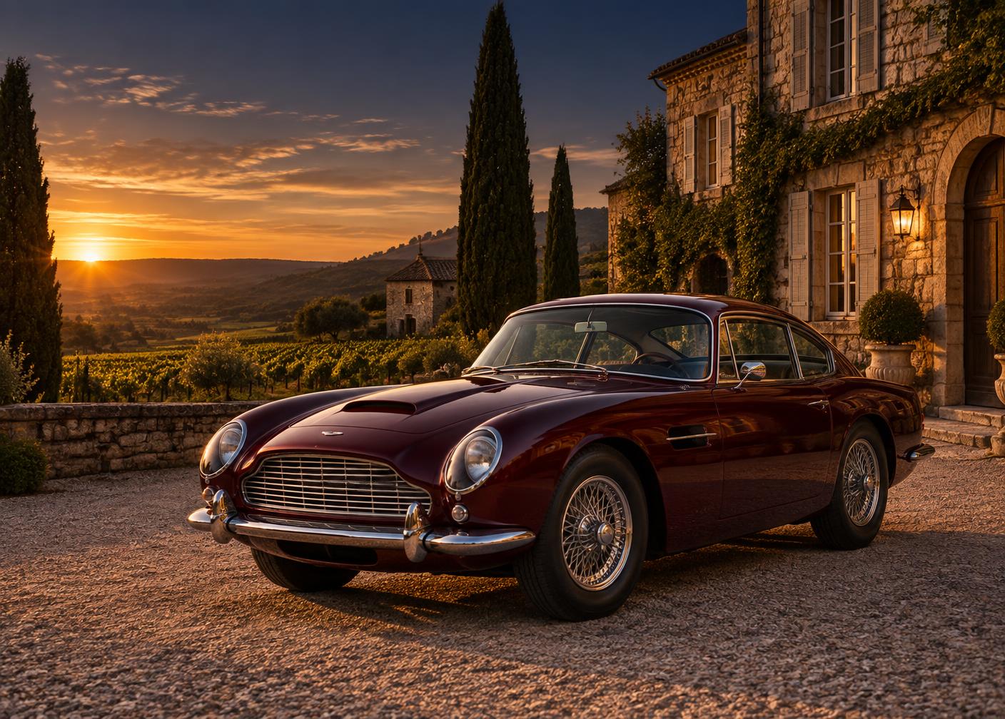 Voiture de collection devant un domaine du sud de la France